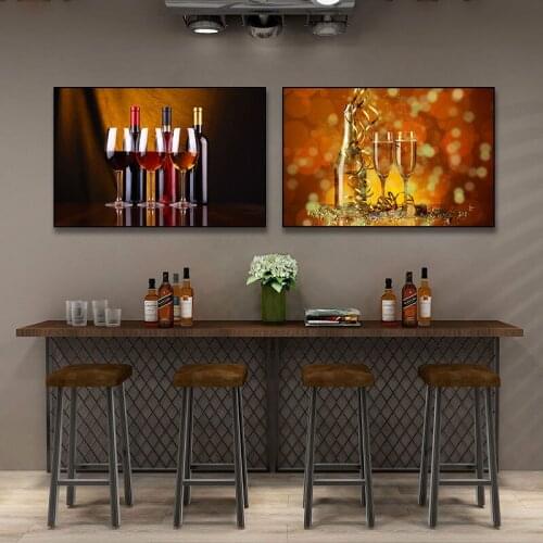 Red Wine and Wine Glass Wine Bottle Kitchen Home Printing Poster Drinking Food Beer Canvas Painting Restaurant Bar HD Pictures