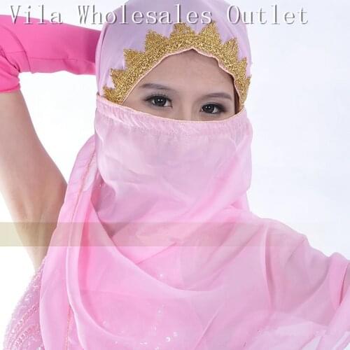 2019 Tribal Belly Dance Veil Chiffon Gold Sequins Trim Big Veil Shawl Wrap Scarf Shiny Soft Dancer Hen Night 12 colors