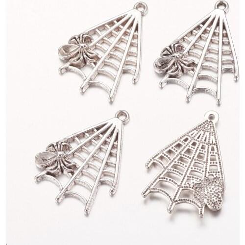 20Pcs Spider Web Halloween Jewelry Alloy Pendants Antique Silver Color Earrings Necklace Bracelet DIY Jewelry Making Findings