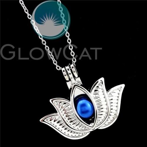 R-K846 Big Lotus Flower Beads Cage Essential Oil Diffuser Aroma Locket Necklace 50cm Steel Chains Women Gift