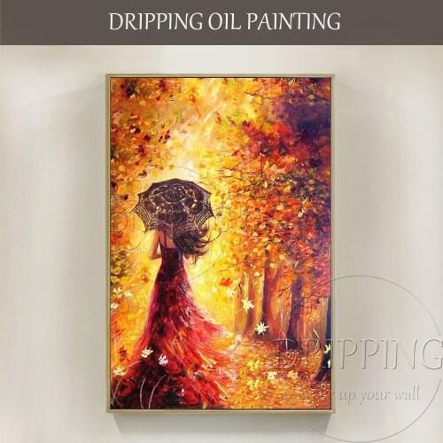 Pure Hand-painted High Quality Impressionist Beauty Lady with Umbrella Oil Painting on Canvas Wonderful Landscape Oil Painting