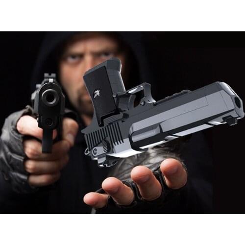 Mini Assembly Plastic Gun Model can Shoot Noctilucent Bullets Weapon Game Props Children Building Blocks Birthday Toy A336