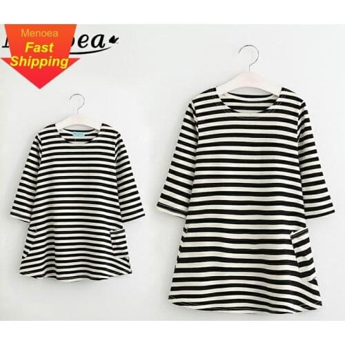 Family Dress 2020 Style Spring Matching Outfits Mother Or Daughter Dress Casual Fall Full sleeve black and white Striped Dress