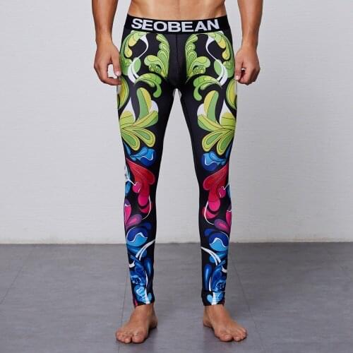 SEOBEAN Mens Floral Long johns Men Thermal Underwear sexy flex pattern Tight Leggings