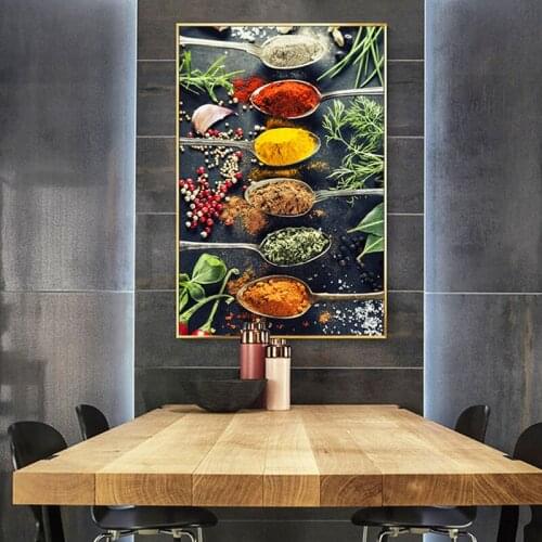 Modern Kitchen Grains Spices Spoon Peppers Canvas Painting Posters and Prints Cuadros Wall Art Food Pictures Living Room Decor