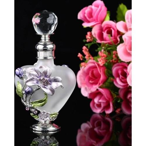 5ml Vintage Heart Shape Manual Painting Empty Refillable Metal Glass Perfume Bottle Wedding Gift