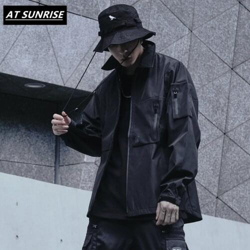 Thin section pockets Cargo Jacket Hip Hop Windbreaker Men Jackets 2020 Casual Black white Outdoor Overcoats Windbreaker tops