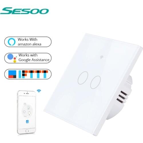 Original SESOO EU Standard ,WIFI Smart Touch Switch APP Wireless Remote Light Wall Switch 2 Gang 1way, for Alexa / Google Home