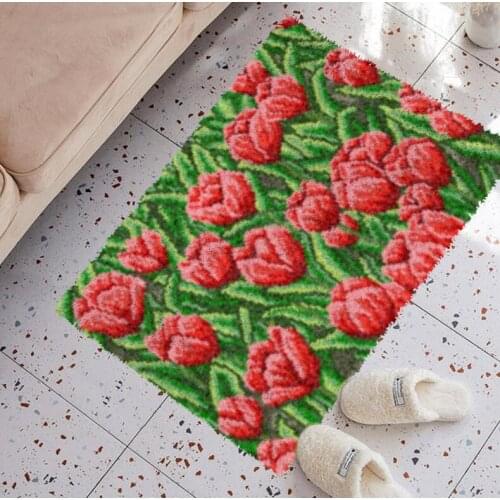 Tulip Latch Hook Kits Rug Plush Wall Tapestry Kits Crochet Floor Mat Thick Yarn Cushion Arts & Crafts