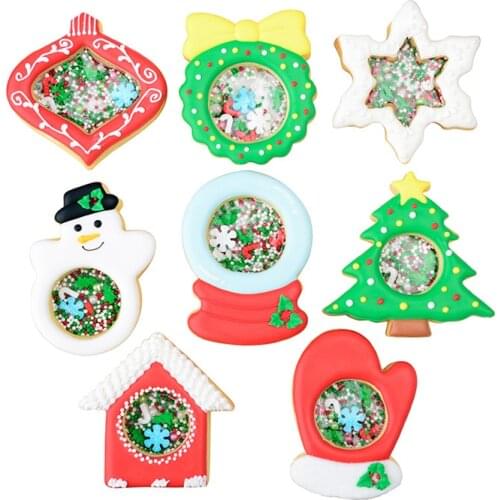 Shaking Cookie Mold Happy Christmas Cookie Cutter Crystal Ball Snowflake Shape Fondant Sugar Cookie Mold Cake Decoration Tools