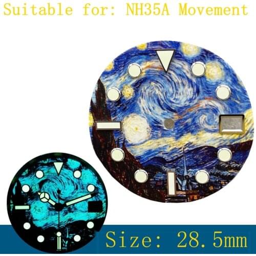 High Quality Watch Parts 28.5mm Blue Watch Dial With Luminous Markings Watch Dial Suitable For Nh35 Automatic Movement