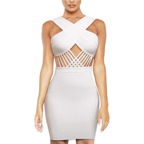 Solid Nude Summer Style Sexy Key Hole Black White Women Bodycon Bandage Dress 2021 Designer Fashion Party Club Dress Vestido