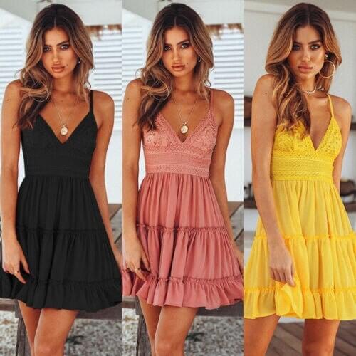 Women Summer Boho Short Mini Dress Cocktail Party Beach Dresses Sundress