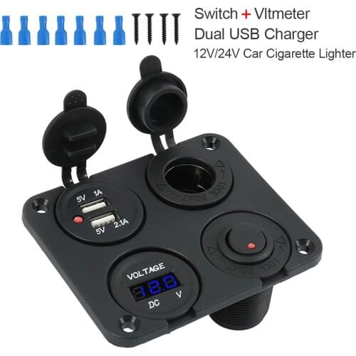 12V Multifunctional 4 in 1 Car Cigarette Lighter Socket Dual USB Port Charger Voltmeter Panel