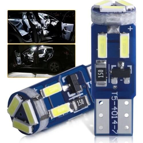 2PCS T5 W3W W1.2W LED Lamp 27 74 86 206 7SMD 4014 Car Dashboard Instrument Light Auto Wedge Warming Indicator Wedge Lights 12V
