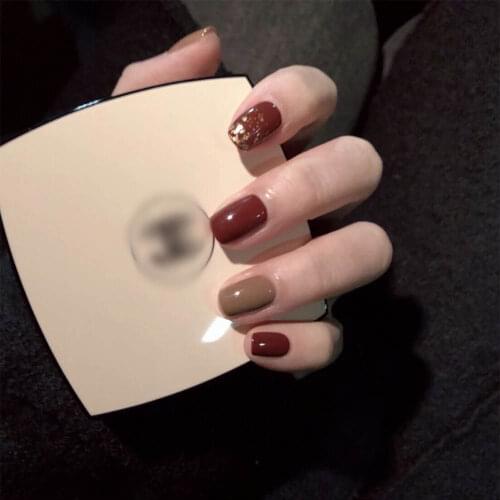 24pcs fake short nails with glue Gold powder wear False Nails Detachable Manicure patch pre design acrylic nail tips