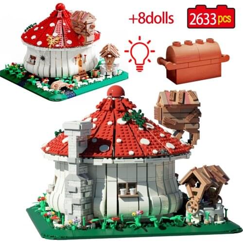 2633pcs LED Light City Street View Mushroom Castle Model Bricks House Decoration Architectural Technical Toys For Children Gifts