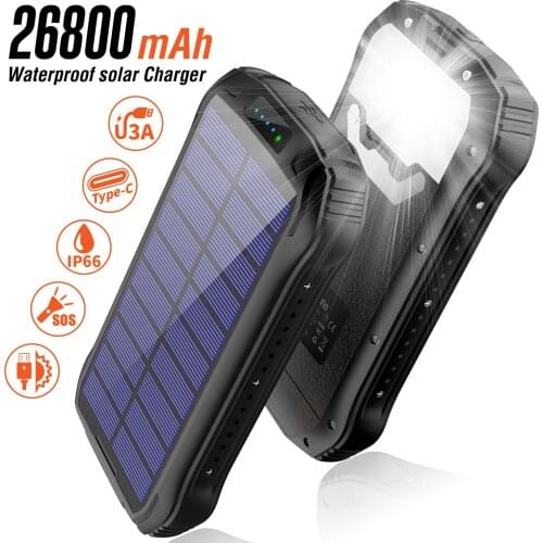 26800mAh Portable Qi Wireless Charger Solar Power Bank For iPhone Xiaomi Samsung Poverbank 10W Wireless Fast Charging Powerbank