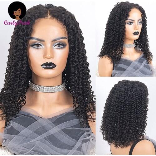 3B/3C Kinky Curly Human Hair Wigs Deep Part 5*5 Lace Closure Wig Longest Hair Propotion Brazilian Remy Human Hair 150% Density