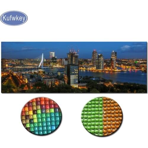 Full Square round Diamond painting Rotterdam night city Diamond embroidery Cross stitch resin drill landscape Euromast fantasy