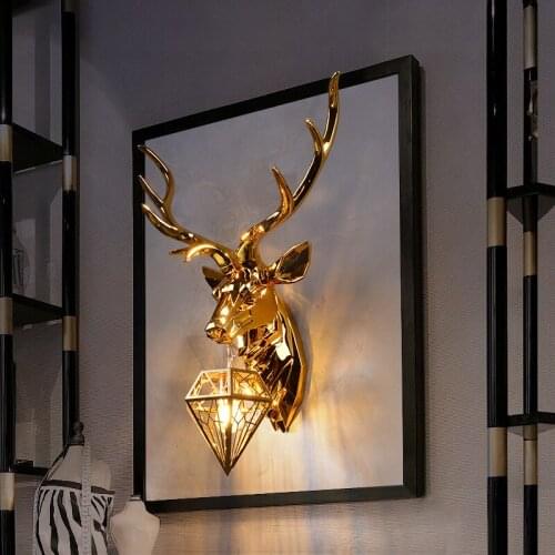 American Lucky Deer Head Wall Lamps Living Room Bedroom Background Decoration Wall Light Hotel Club Creative Fashion Antler Lamp