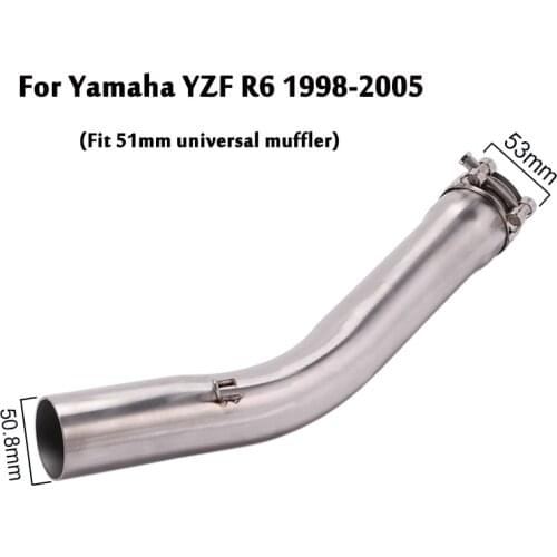 For Yamaha YZF R6 1998-2005 Motorcycle Exhaust Mid Link Pipe Stainless Steel Connecting Tube Slip On 51mm Modified