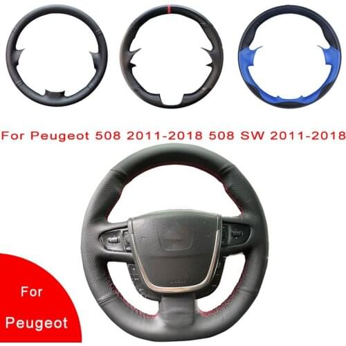 Breathable Punch Hand-Stitched Artificial Leather Car Steering Wheel Cover For Peugeot 508 2011-2018 508 SW 2011-2018