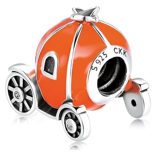 Fandola CKK 100% 925 Sterling Silver Pave Granada Charms Fits for Brand Bracelet Charms for DIY Jewelry Making,Orange CZ