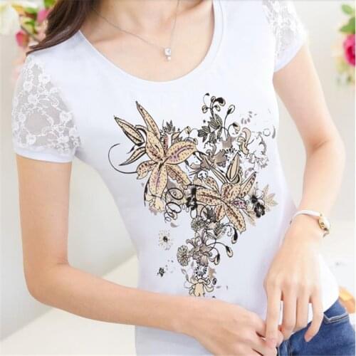 Floral diamond Camisetas Mujer 2021 Summer Tshirt Women Lace Lady T Shirt Printing Womens T-Shirts Woman XXXL top Vetement Femme