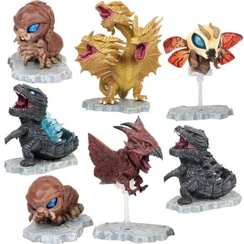 Godzilla vs King Kong 7PCS 3-9CM Hand-Made Model Doll Q Version Raton Quidora Monster Desktop Car Decoration