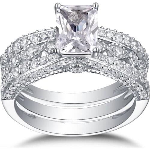 JK 2PC Women Finger Rings Wedding Engagement Jewelry Dazzling Crystal Zircon Gorgeous Female Classic Set Rings Drop Shipping