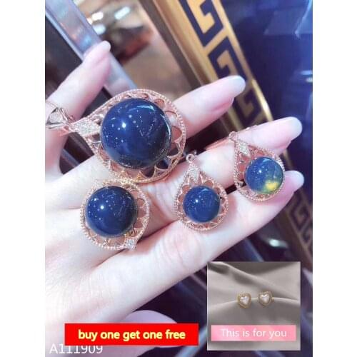 KJJEAXCMY boutique jewelry 925 sterling silver inlaid Natural Blue amber Necklace Earring Ring Set Support Test