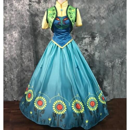 Movie Fever Ice Snow Queen Cosplay Costume Princess Anna Dress Fancy Halloween Party Gown Dresses For Gril