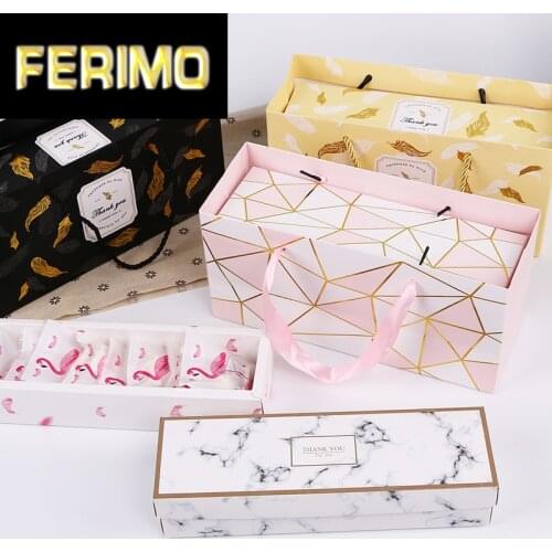 Creative Flamingo Gift Box Marble Paper Bag Nougat Cookies Tote Bags Wedding Chocolate Cake Packing Paper Boxes Party Supplies