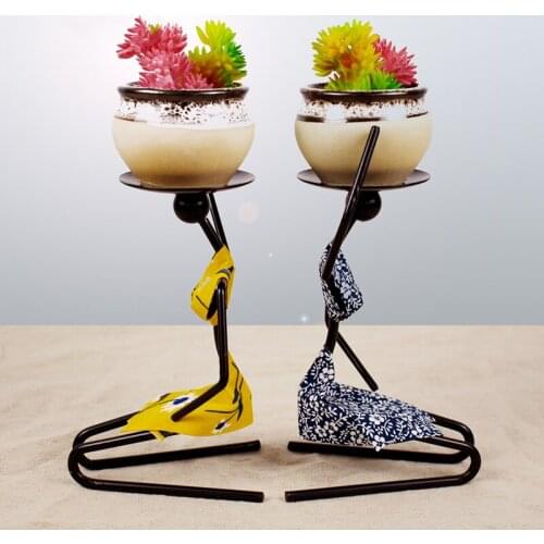 Creative Iron Beauty Figure Multifunction Flower Pots Desk Decoration Candlestick Miniature Model Ornaments Crafts Home Decors