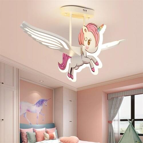 Nordic Unicorn Princess Square Ceiling Lights Girl Children Bedroom Eye Protection LED Cartoon Fixture Home Decor Ceiling Lamps