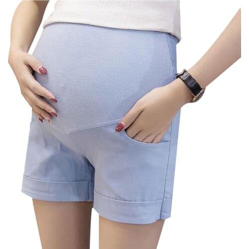 Summer Solid Color Pregnant Women Maternity Shorts Stretchy Abdominal Pants Pregnant Casual Womens Maternity Shorts