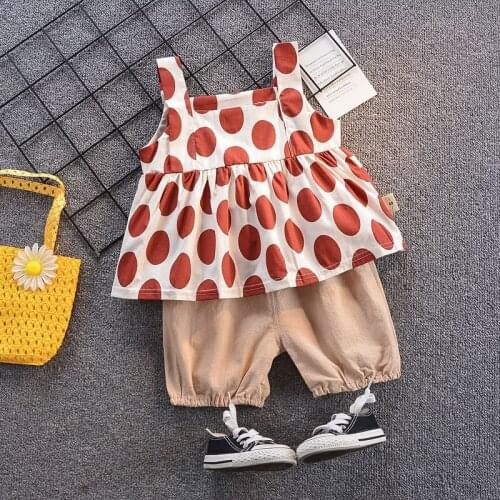 Newborn Baby Girl Summer Suit Casual Sleeveless Top + Five-Point Pants Suit Childrens Girl Home Service 2 Pieces
