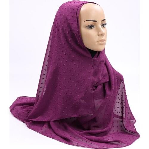 Hot Selling Women Pom Pom Bubble Chiffon Hijab Scarf Long Shawl Wrap Muslim Headband Large Size Islamic Plain Headband Turban