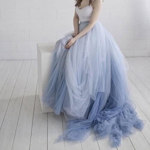 Pretty Chic 2 Color Mixed Tulle Skirts For Bridal To Photoshoots 2018 Custom Made Puffy Ball Gowns Tulle Skirt Women Zipper
