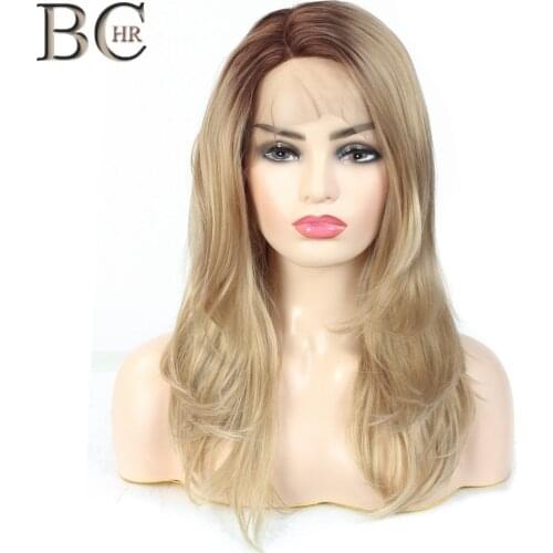 BCHR Ombre Blonde Lace Front Wigs For Women 13*4 Synthetic Long Wavy Heat Resistant Fiber Free Shipping
