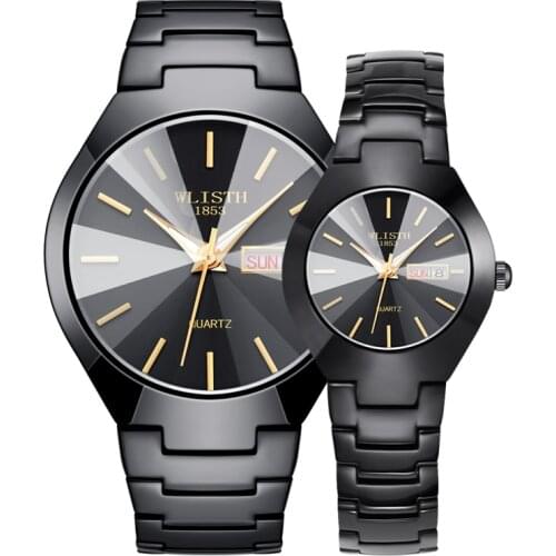 Couple Watches for Lovers Quartz Wristwatch Fashion Business Men Watch for Lady Watches Tungsten Steel Black Pair Hour watch