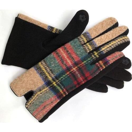 Gloves Autumn and Winter New Woolen Symmetrical Plaid Fashion Foreign Trade Warm Gloves Cold-Proof Womens Riding
