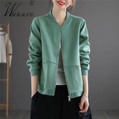 Baseball Jackets For Women 2021 Spring Autumn Long Sleeve Solid Color Bomber Jacket Female Casual Loose Vintage Korean Clothing
