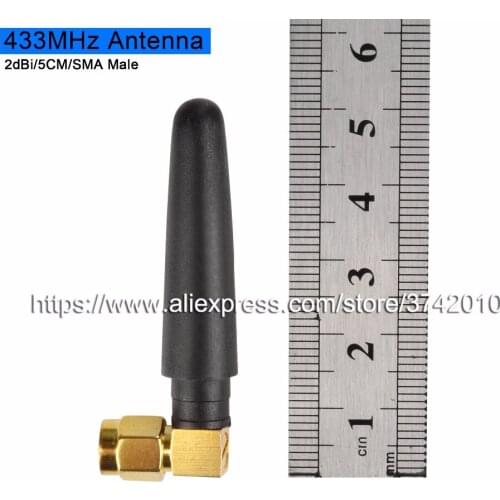 1pcs 2dBi 433MHz radio antenna Sma Male Connector Right Angle Rubber Aerial 5cm
