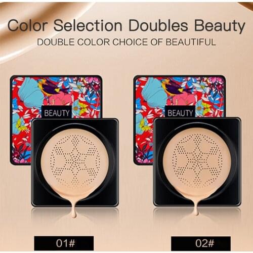 Air Cushion CC Cream Mushroom Head Moisturizing Concealer Makeup Base Primer Liquid Foundation Long Lasting with Mushroom Sponge