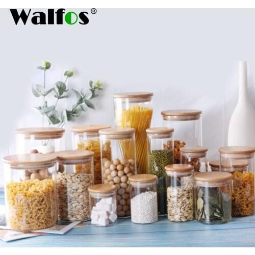 Walfos stash Jar Food Glass Transparent Container Glass Jars With Lids Cookie cereals Kitchen Jars Lids Small Size Pot spice