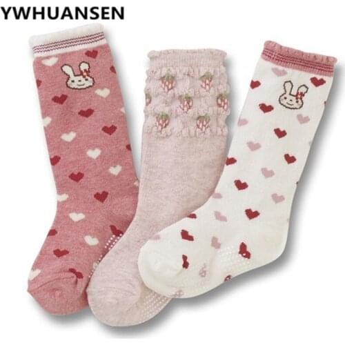 YWHUANSEN 3Pairs/lot Cute Cartoon Knee Socks For Girls Popular Pantyhose Boys Anti-slip Girls Stockings Cotton Child Long Socks