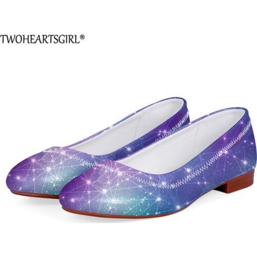 Colorful Cosmic Galaxy Design Womens Round Toe Loafers 2021 Fashion New Low Heels Female Casual Flats PU Wedding Shoes Slip-on