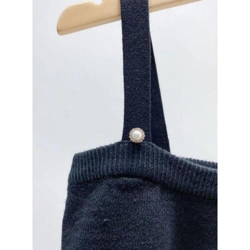 Women Tops 2021 Early Autumn New Black Sling Short Knit Suit